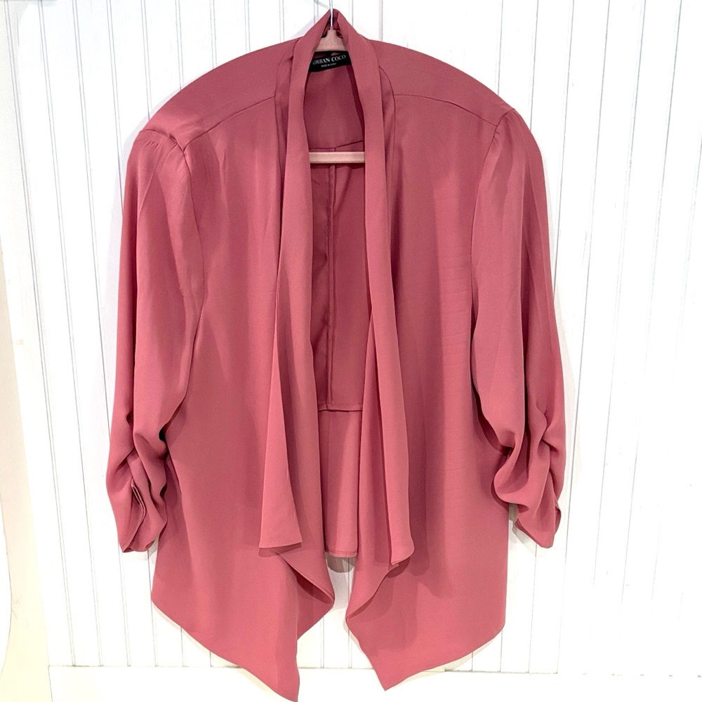 NWOT Elegant Women's XL Open-front Flowy Cardigan in Dusty Rose - Picture 3 of 13